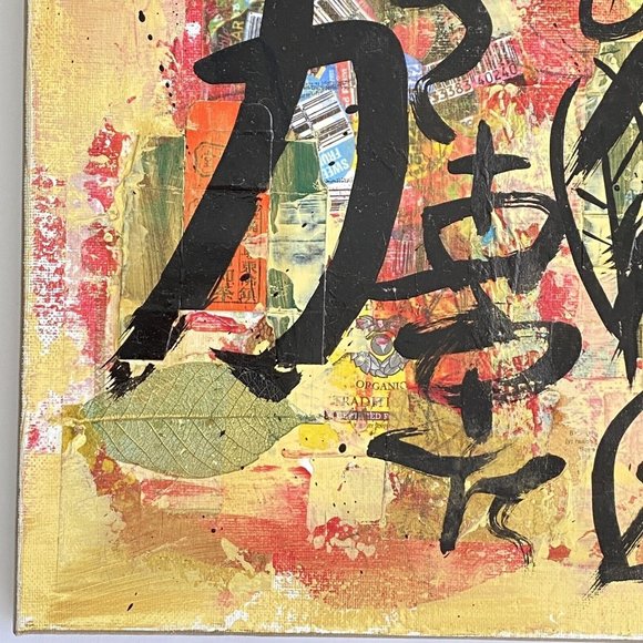 Healthy Life - Original Collage Art Signed Asian Fusion Painting 16”x20” - Picture 4 of 12